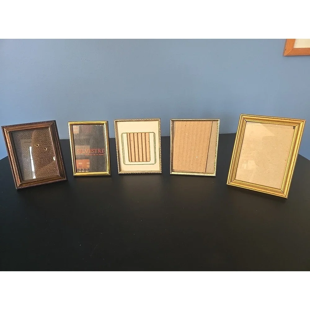 Vintage Lot Of 5 MCM‎ Metal Picture Frames Gold Tone Easel Mini Wedding Art Wall